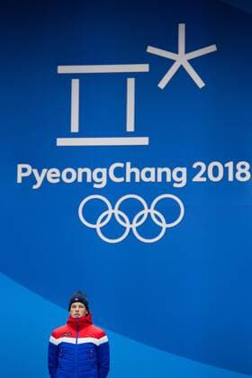 180214 Johannes Hosflot Klaebo of Norway Gold celebrates at the medal ceremony for the Men s Cross Country Sprint during day five of the 2018 Winter Olympics on February 14 2018 in Pyeongchang Photo Carl Sandin BILDBYRAN code CS 57999 292  Copyright: CARLxSANDIN BB180214CS093