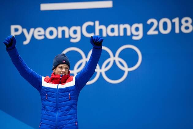 180214 Johannes Hosflot Klaebo of Norway Gold celebrates at the medal ceremony for the Men s Cross Country Sprint during day five of the 2018 Winter Olympics on February 14 2018 in Pyeongchang Photo Carl Sandin BILDBYRAN code CS 57999 292  Copyright: CARLxSANDIN BB180214CS098