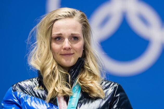 180214 Stina Nilsson of Sweden Gold into tears while celebrating at the medal ceremony for the Men s Cross Country Sprint during day five of the 2018 Winter Olympics on February 14 2018 in Pyeongchang Photo Carl S BILDBYR N code CS 57999 292  Copyright: CARLxSANDIN BB180214CS108