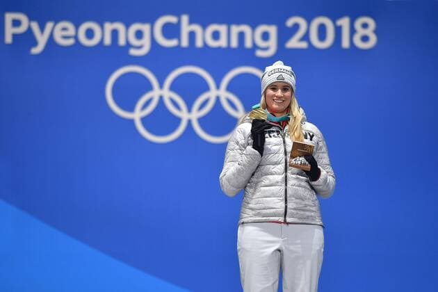 Nathalie GEISBERGER GER gold medal medal Olympic Champion Olympic gold medalist Luge women s singles Luge women victory ceremony PyeongChang Olympic medals Plaza ceremony on 13 02 2018 Winter Olympics 2018 from 09 02 25 02 2018 in PyeongChang of South Korea
