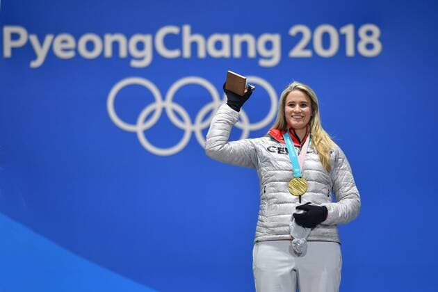 Nathalie GEISBERGER GER gold medal medal Olympic Champion Olympic gold medalist Luge women s singles Luge women victory ceremony PyeongChang Olympic medals Plaza ceremony on 13 02 2018 Winter Olympics 2018 from 09 02 25 02 2018 in PyeongChang of South Korea