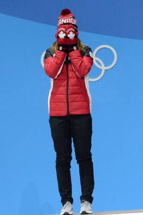 February 14, 2018 - Pyeongchang, South Korea - KIM BOUTIN of Canada reacts before receiving the bronze medal for the Ladies Short Track 500m skating event in the PyeongChang Olympic Games Olympische Spiele Olympia OS PyeongChang 18: Short Track Speed skating Eisschnelllauf Women - ZUMAl132 20180214_zap_l132_025 Copyright: xChristopherxLevyx