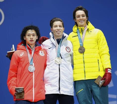 Pyeongchang Olympics Shaun White (C) of the United States, Ayumu Hirano (L) of Japan and Scotty James of Australia pose with their medals after the men s snowboarding halfpipe final at the Winter Olympics in Pyeongchang, South Korea, on Feb. 14, 2018. 