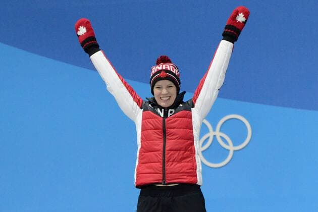 February 14, 2018 - Pyeongchang, South Korea - ALEX GOUGH of Canada celebrates getting the bronze medal for the Women s Singles luge event in the PyeongChang Olympic Games Olympische Spiele Olympia OS PyeongChang 18: Luge Women - ZUMAl132 20180214_zap_l132_049 Copyright: xChristopherxLevyx