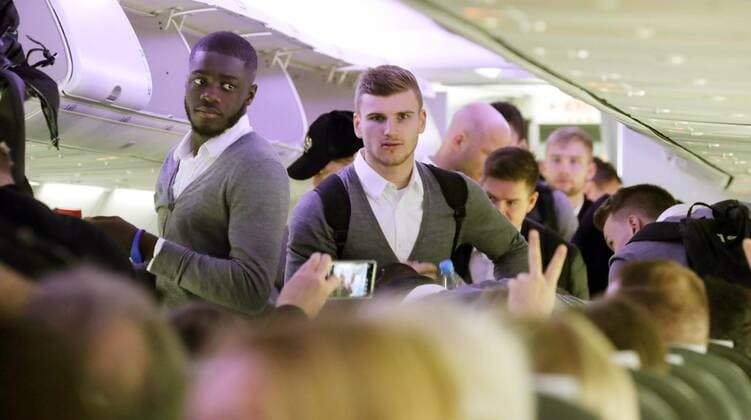 RB Leipzig departure football euro League Leipzig 14 02 2018 Leipzig airport football UEFA Euro League 16el final departure of RB Leipzig in Leipzig before playing Napoli vs RBL pictured v l Dayot Upamecano and Timo Werner both RB Leipzig