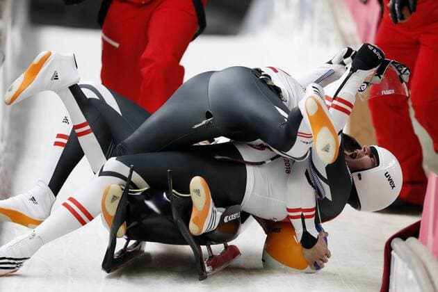 PyeongChang 2018 - Highlights der Olympischen Spiele Olympia-Bilder des Tages - SPORT PENZ Peter mit FISCHLER Georg Team AUT Rodeln Doppelsitzer 3.Platz Olympic Wintergames 2018 Pyeongchang South Korea Olympische Winterspiele 2018 Pyeongchang 14.Februar 2018 *** Peter PENZ with FISCHLER Georg Team AUT Luge doubles 3 place Olympic Winter Games 2018 PyeongChang of South Korea at the Winter Olympics 2018 PyeongChang 14 February 2018 