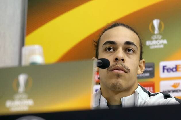 Yussuf Poulsen RB Leipzig 9 press conference Napoli vs RB Leipzig Europa League football 14 02 2018 Naples Copyright: xLanger Eibner-Pressefotox EP_HLR