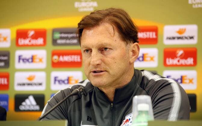 RB Leipzig Press Conference football euro League Naples Napoli 14 02 2018 San Paolo Stadium football UEFA Euro League 16el RB Leipzig final press conference on the eve of the game Napoli vs RB Leipzig pictured coach Ralph Hasenhüttl Hasenhuettl RB Leipzig
