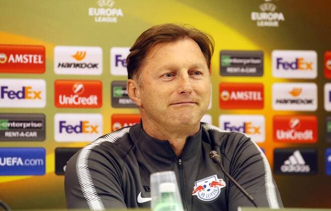 RB Leipzig Press Conference football euro League Naples Napoli 14 02 2018 San Paolo Stadium football UEFA Euro League 16el RB Leipzig final press conference on the eve of the game Napoli vs RB Leipzig pictured coach Ralph Hasenhüttl Hasenhuettl RB Leipzig