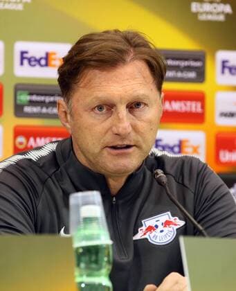 RB Leipzig Press Conference football euro League Naples Napoli 14 02 2018 San Paolo Stadium football UEFA Euro League 16el RB Leipzig final press conference on the eve of the game Napoli vs RB Leipzig pictured coach Ralph Hasenhüttl Hasenhuettl RB Leipzig