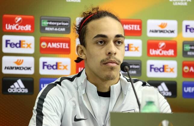 RB Leipzig Press Conference football euro League Naples Napoli 14 02 2018 San Paolo Stadium football UEFA Euro League 16el RB Leipzig final press conference on the eve of the game Napoli vs RB Leipzig pictured Yussuf Poulsen 9 RB Leipzig