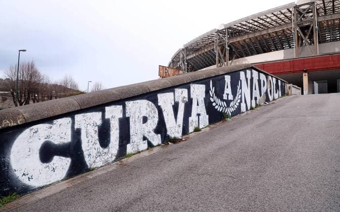 Naples view of stadium football euro League Naples Napoli 14 02 2018 San Paolo Stadium football UEFA Euro League 16el final day of game Napoli vs RB Leipzig In the stadium view image