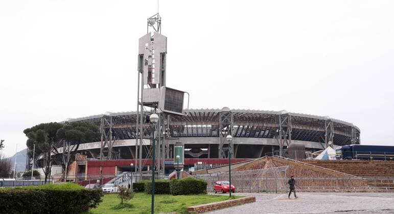 Naples view of stadium football euro League Naples Napoli 14 02 2018 San Paolo Stadium football UEFA Euro League 16el final day of game Napoli vs RB Leipzig In the stadium view image