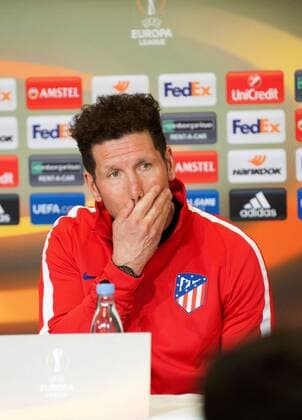 Atletico Madrid s head coach Diego Simeone attends a press conference PK Pressekonferenz at Parken Stadium in Copenhagen, Denmark, 14 February 2018. Atletico Madrid will face FC Copenhagen in the UEFA Europa League round of 32, first leg soccer match on 15 February 2018. Atletico Madrid presser !ACHTUNG: NUR REDAKTIONELLE NUTZUNG!  Copyright: xRicardoxRamirezx GRAF1520 20180214-636542327365570559