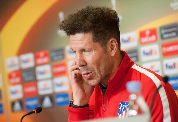 Atletico Madrid s head coach Diego Simeone attends a press conference PK Pressekonferenz at Parken Stadium in Copenhagen, Denmark, 14 February 2018. Atletico Madrid will face FC Copenhagen in the UEFA Europa League round of 32, first leg soccer match on 15 February 2018. Atletico Madrid presser !ACHTUNG: NUR REDAKTIONELLE NUTZUNG!  Copyright: xRicardoxRamirezx GRAF1525 20180214-636542327375554623