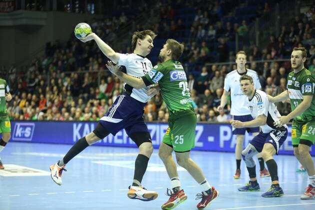 14 02 xcsx 2018 handball EHF Cup SC Magdeburg Bjerringbro Silkeborg of emspor v l Sebastian Skubbe Bjerringbro Silkeborg Marko Bezjak SC Magdeburg duel battle for the ball Magdeburg