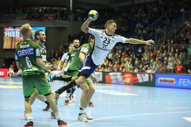14 02 xcsx 2018 handball EHF Cup SC Magdeburg Bjerringbro Silkeborg of emspor v l Stefan Hundstrup Bjerringbro Silkeborg on the roll of Magdeburg