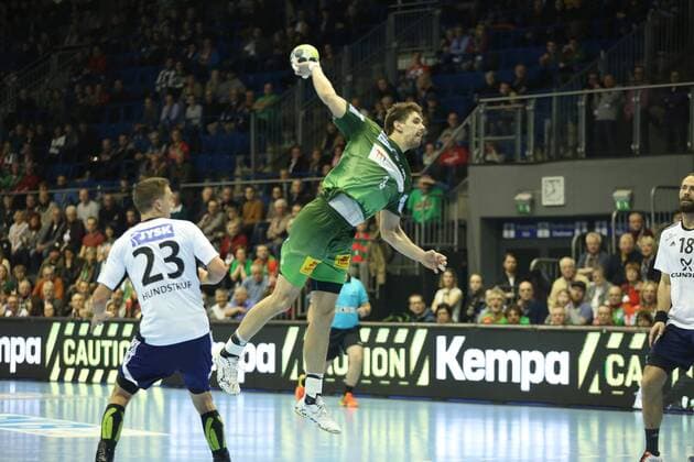 14 02 xcsx 2018 handball EHF Cup SC Magdeburg Bjerringbro Silkeborg of emspor v l Piotr Chrapkowski SC Magdeburg Magdeburg s throw