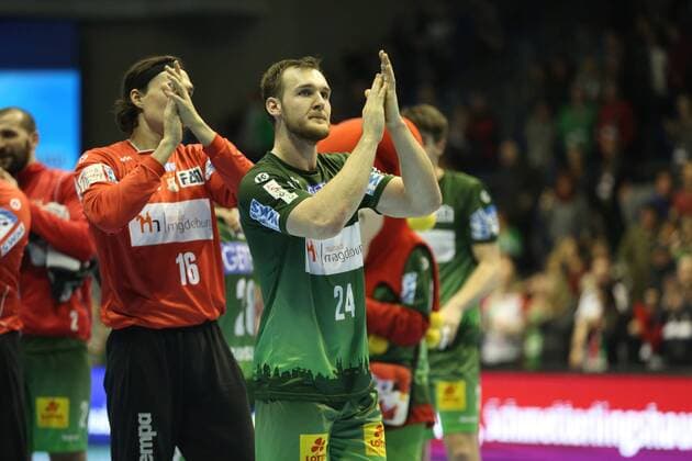 14 02 xcsx 2018 handball EHF Cup SC Magdeburg Bjerringbro Silkeborg of emspor v l Christian O Sullivan SC Magdeburg cheer cheers after playing Magdeburg
