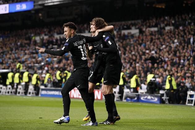 (l-r) Neymar of Paris Saint-Germain, Adrien Rabiot of Paris Saint-Germain during the UEFA Champions League round of 16 match between Real Madrid and Paris Saint-Germain at the Santiago Bernabeu stadium on February 14, 2018 in Madrid, Spain UEFA Champions League 2017 2018 xVIxVIxImagesx xMauricexvanxSteenxIVx 10066309