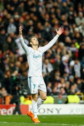 Cristiano Ronaldo of Real Madrid lamenting during the Champions League match played on Santiago Bernabeu Stadium between Real Madrid and PSG Paris Saint Germain, Feb 14th 2018. Photo: Oscar J. Barroso AFP7  xOscarxJ.xBarrosox xAFP7x xRealxMadridxvxPSG,xChampionsxLeague,xSpain,xFebx14thx2018x
