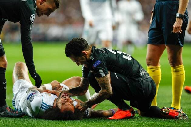 Bilder des Tages - Sport Marcelo of Real Madrid during the Chambions League match played on Santiago Bernabeu Stadium between Real Madrid and PSG Paris Saint Germain, Feb 14th 2018. Photo: Oscar J. Barroso AFP7  xOscarxJ.xBarrosox xAFP7x xRealxMadridxvxPSG,xChampionsxLeague,xSpain,xFebx14thx2018x