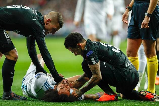 Marcelo of Real Madrid during the Chambions League match played on Santiago Bernabeu Stadium between Real Madrid and PSG Paris Saint Germain, Feb 14th 2018. Photo: Oscar J. Barroso AFP7  xOscarxJ.xBarrosox xAFP7x xRealxMadridxvxPSG,xChampionsxLeague,xSpain,xFebx14thx2018x
