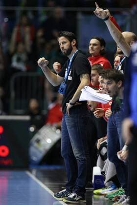 Coach Bennet Wiegert SC Magdeburg handball EHF Cup group stages season 2017 2018 SC Magdeburg vs Bjerringbro Silkeborg in the GETEC arena in Magdeburg Germany handball men men 14 02 2018