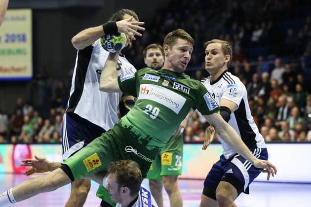 Gleb Kalarash SC Magdeburg handball EHF Cup group stages season 2017 2018 SC Magdeburg vs Bjerringbro Silkeborg in the GETEC arena in Magdeburg Germany handball men men 14 02 2018