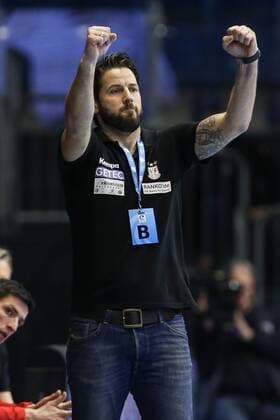 Coach Bennet Wiegert SC Magdeburg handball EHF Cup group stages season 2017 2018 SC Magdeburg vs Bjerringbro Silkeborg in the GETEC arena in Magdeburg Germany handball men men 14 02 2018