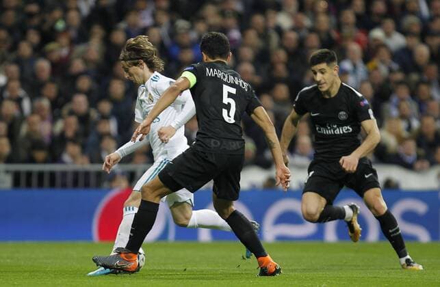 Soccer match between Real Madrid and Paris Saint Germain of Champions League 2017 2018, held at the Santiago Bernabeu stadium, in Madrid. (Photo: Jose Cuesta 261 Cordon Press). Luka Modric  xJosexLuisxCuestax xx