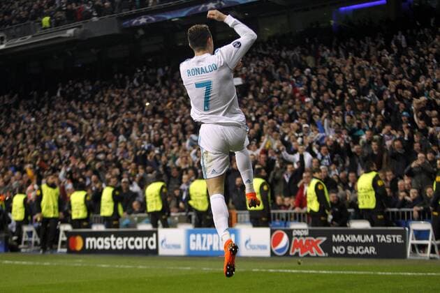 Soccer match between Real Madrid and Paris Saint Germain of Champions League 2017 2018, held at the Santiago Bernabeu stadium, in Madrid. (Photo: Jose Cuesta 261 Cordon Press). Cristiano Ronaldo celebrates after scoring.  xJosexLuisxCuestax xx