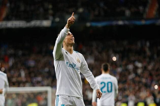 Madrid Spain 14 02 2018 UEFA Champions League 2017 18 season last finals Real Madrid vs Paris Saint Germain Gate 2 1 scorer Cristiano Ronaldo Real Madrid cheers DeFodi523