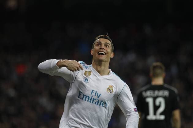 Madrid Spain 14 02 2018 UEFA Champions League 2017 18 season last finals Real Madrid vs Paris Saint Germain Gate 2 1 scorer Cristiano Ronaldo Real Madrid cheers DeFodi523