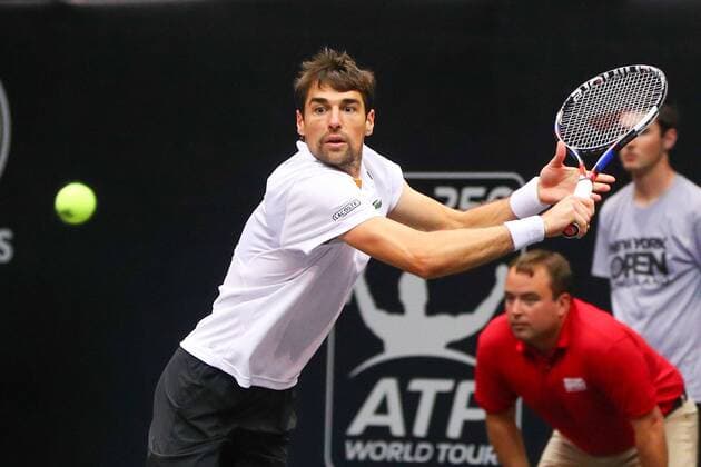 UNIONDALE, NY - FEBRUARY 14: Jeremy Chardy of France during his New York Open Match on February 14, 2018, at NYCB Live in Uniondale, NY. (Photo by Rich Graessle Icon Sportswire) TENNIS: FEB 14 New York Open Icon0214181637 EDITORIAL USE ONLY