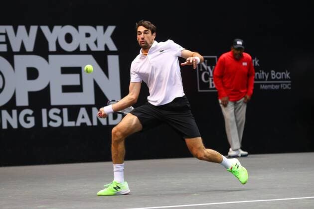 UNIONDALE, NY - FEBRUARY 14: Jeremy Chardy of France during his New York Open Match on February 14, 2018, at NYCB Live in Uniondale, NY. (Photo by Rich Graessle Icon Sportswire) TENNIS: FEB 14 New York Open Icon0214181643 EDITORIAL USE ONLY