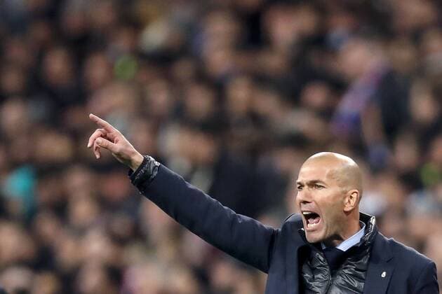 coach Zinedine Zidane of Real Madrid during the UEFA Champions League round of 16 match between Real Madrid and Paris Saint-Germain at the Santiago Bernabeu stadium on February 14, 2018 in Madrid, Spain UEFA Champions League 2017 2018 xVIxVIxImagesx xMauricexvanxSteenxIVx 10068262