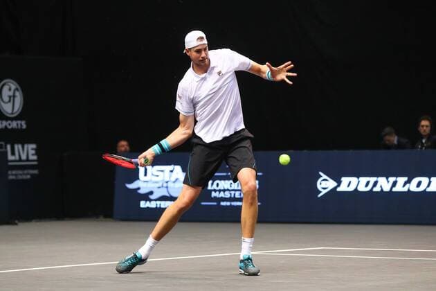 UNIONDALE, NY - FEBRUARY 14: John Isner of the United States during his New York Open Match on February 14, 2018, at NYCB Live in Uniondale, NY. (Photo by Rich Graessle Icon Sportswire) TENNIS: FEB 14 New York Open Icon0214181681 EDITORIAL USE ONLY