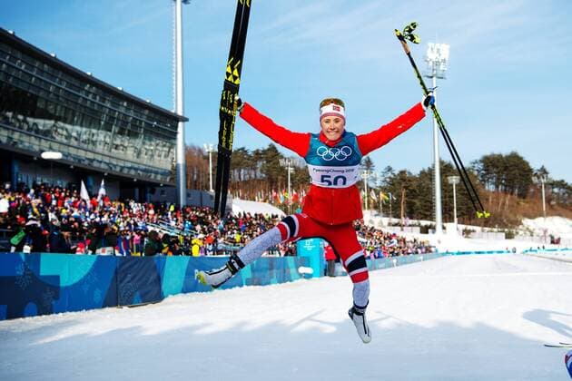 180215 Ragnhild Haga of Norway celebrates after winning the the women s cross country 10 km free during day six of the 2018 Winter Olympics on February 15 2018 in Pyeongchang Photo Carl Sandin BILDBYRAN code CS 57999 294  Copyright: CARLxSANDIN BB180215CS030