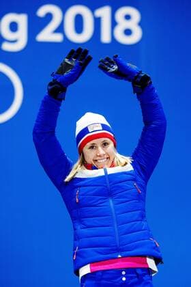 180215 Ragnhild Haga of Norway gold celebrate at a Medal Ceremony for women s cross country 10 km free during day six of the 2018 Winter Olympics on February 15 2018 in Pyeongchang Photo Joel Marklund BILDBYRAN code JM 87625  Copyright: JOELxMARKLUND BB180215JM114