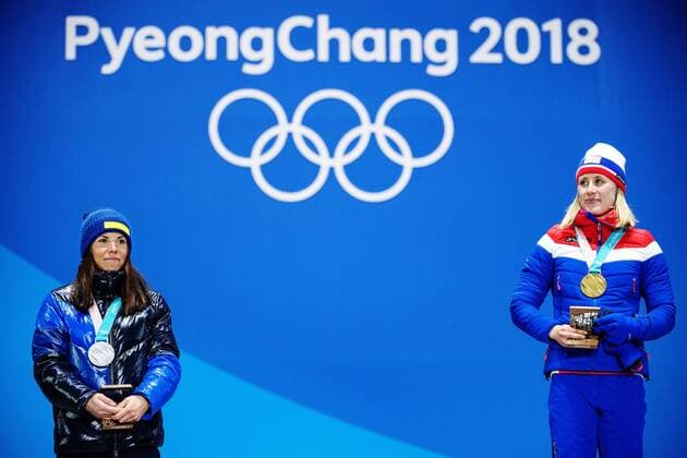 180215 Charlotte Kalla of Sweden silver and Ragnhild Haga of Norway the gold at a Medal Ceremony for women s cross country 10 km free during day six of the 2018 Winter Olympics on February 15 2018 in Pyeongchang Photo Joel Marklund BILDBYRAN code JM 87625  Copyright: JOELxMARKLUND BB180215JM116