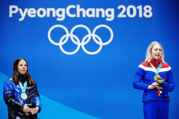 180215 Charlotte Kalla of Sweden silver and Ragnhild Haga of Norway the gold at a Medal Ceremony for women s cross country 10 km free during day six of the 2018 Winter Olympics on February 15 2018 in Pyeongchang Photo Joel Marklund BILDBYRAN code JM 87625  Copyright: JOELxMARKLUND BB180215JM117