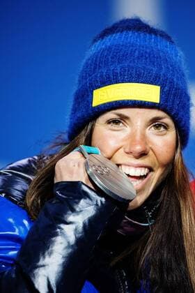180215 Charlotte Kalla of Sweden silver at a Medal Ceremony for women s cross country 10 km free during day six of the 2018 Winter Olympics on February 15 2018 in Pyeongchang Photo Joel Marklund BILDBYRAN code JM 87625  Copyright: JOELxMARKLUND BB180215JM122