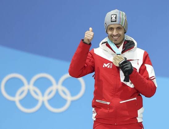 (180215) -- PYEONGCHANG, Feb. 15, 2018 -- Bronze medalist Lukas Klapfer from Austria poses for photos during the medal ceremony of individual gundersen NH 10KM event of nordic combined at Pyeongchang 2018 Winter Olympic Games Olympische Spiele Olympia OS at Medal Plaza, PyeongChang, South Korea, Feb. 15, 2018. ) (SP)OLY-SOUTH KOREA-PYEONGCHANG-NORDIC COMBINED-INDIVIDUAL GUNDERSEN NH 10KM-MEDAL CEREMONY WuxZhuang 
