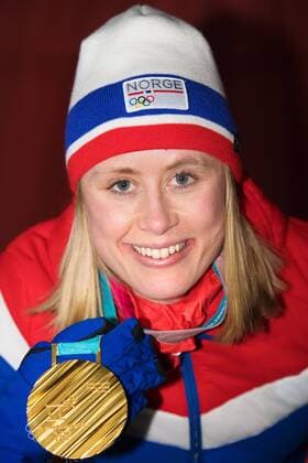180215 Ragnhild Haga of Norway poses with her gold medal after a Medal Ceremony for Women s Cross Country Skiing 10 km free during day six of the 2018 Winter Olympics on February 15 2018 in Pyeongchang Photo Joel M BILDBYR N code JM 87625  Copyright: JOELxMARKLUND BB180215JM134