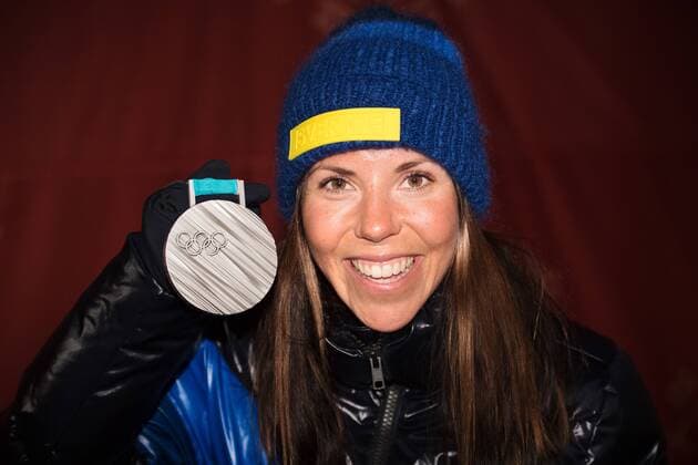 180215 Charlotte Kalla of Sweden poses with her silver medal after a Medal Ceremony for Women s Cross Country Skiing 10 km free during day six of the 2018 Winter Olympics on February 15 2018 in Pyeongchang Photo Joel M BILDBYR N code JM 87625  Copyright: JOELxMARKLUND BB180215JM136