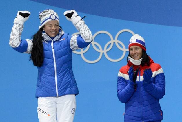 February 15, 2018 - Pyeongchang, South Korea - KRISTA PARMAKOSKI of Finland celebrates receiving the bronze medal for the Ladies 10km Free cross-country event In the PyeongChang Olympic Games Olympische Spiele Olympia OS PyeongChang 18: Cross Country Skiing Women zFinland - ZUMAl132 20180215_zap_l132_001 Copyright: xChristopherxLevyx