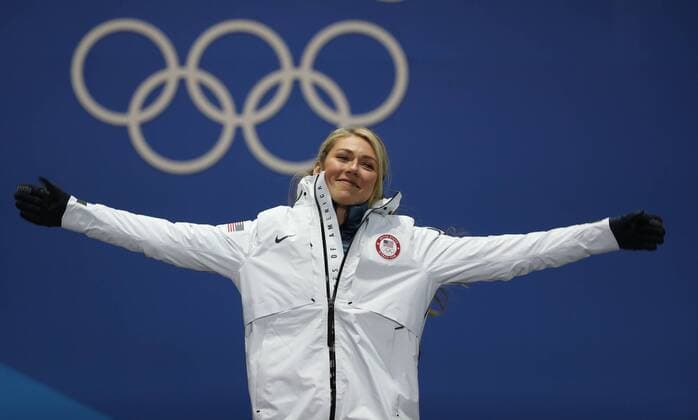 PyeongChang 2018, Ski Alpin, Riesenslalom der Damen, Siegerehrung OLYMPICS - 2018 Winter Olympics PYEONGCHANG,SOUTH KOREA,15.FEB.18 - OLYMPICS, ALPINE SKIING - Olympic Winter games Winterspiele Spiele Summer games PyeongChang 2018, medal plaza, slalom, ladies, award ceremony. Image shows Mikaela Shiffrin (USA). GEPAxpictures xAndreasxPranter