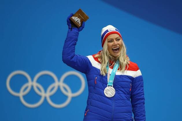 PyeongChang 2018, Ski Alpin, Riesenslalom der Damen, Siegerehrung IPP20180215 Olympic Winter games Winterspiele Spiele Summer games Pyeongchang 2018 - Olympische Winterspiele Pyeongchang 2018: Ladies Giant Slalom, Ragnhild Mowinckel argento (Hinweis: Verwendung nur in Deutschland - only Germany) *** IPP20180215 Olympic Winter Games PyeongChang 2018 Olympic Winter Games PyeongChang 2018 Ladies giant slalom Ragnhild Mowinckel argento note only use only in Germany Germany 