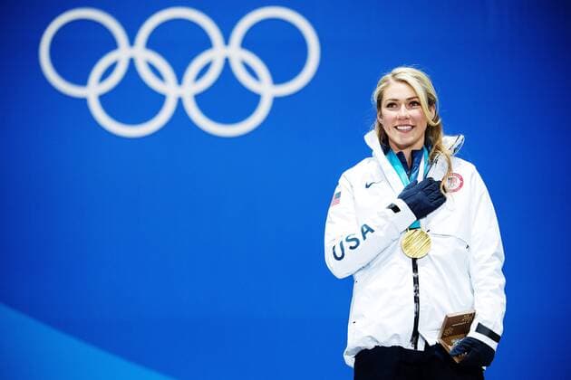 180215 Mikaela Shiffrin of United States gold celebrate at a Medal Ceremony for Women s Giant Slalom during day six of the 2018 Winter Olympics on February 15 2018 in Pyeongchang Photo Joel Marklund BILDBYRAN code JM 87625  Copyright: JOELxMARKLUND BB180215JM158